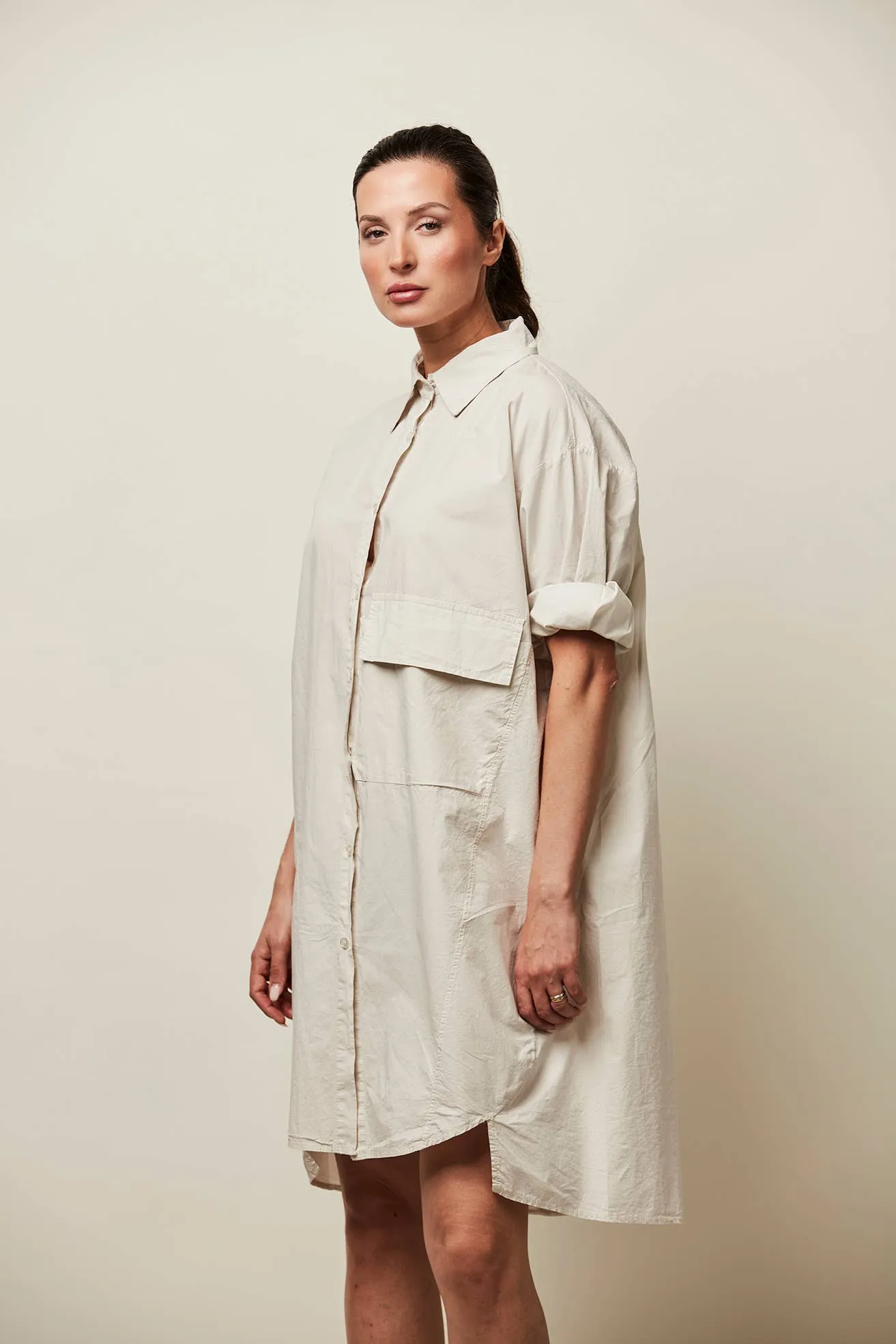 Pocket Cotton Dress - Beige