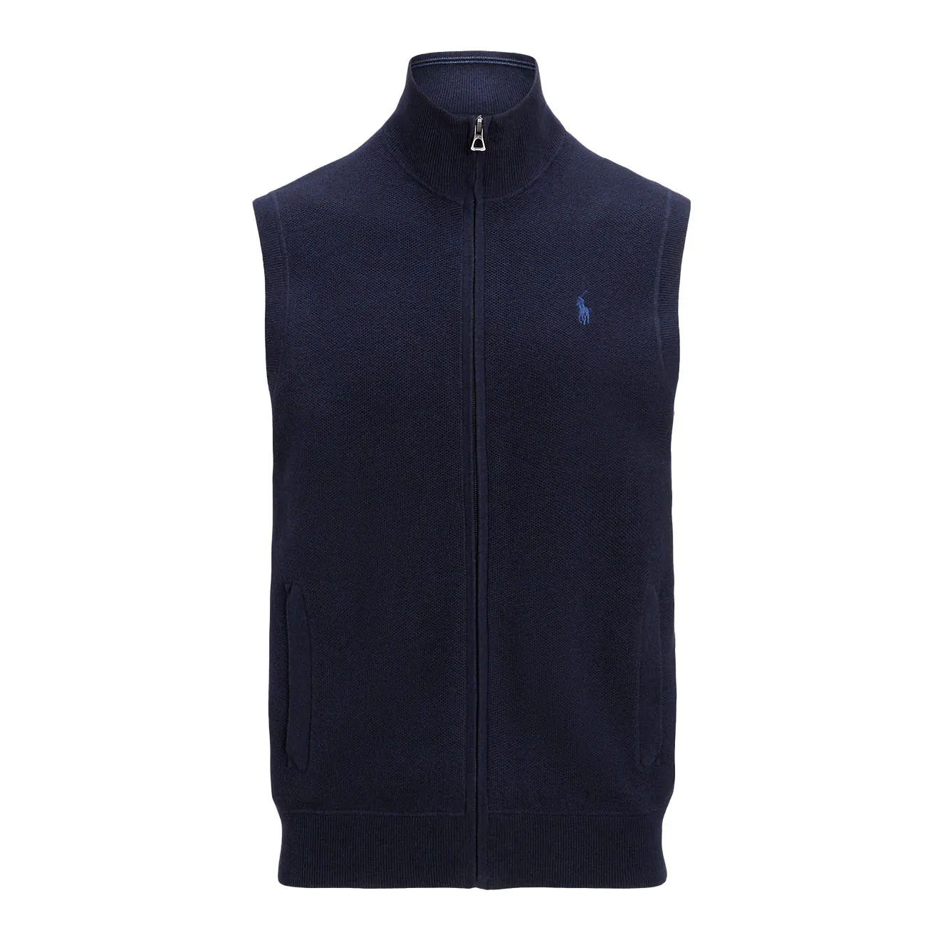 Polo Ralph Lauren Mesh-Knit Cotton Full-Zip Gilet Navy Heather