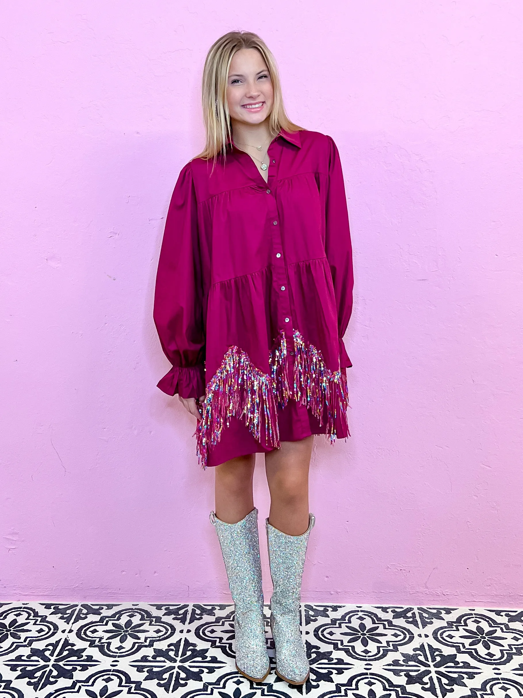 Poplin Plum Dress With Sequins