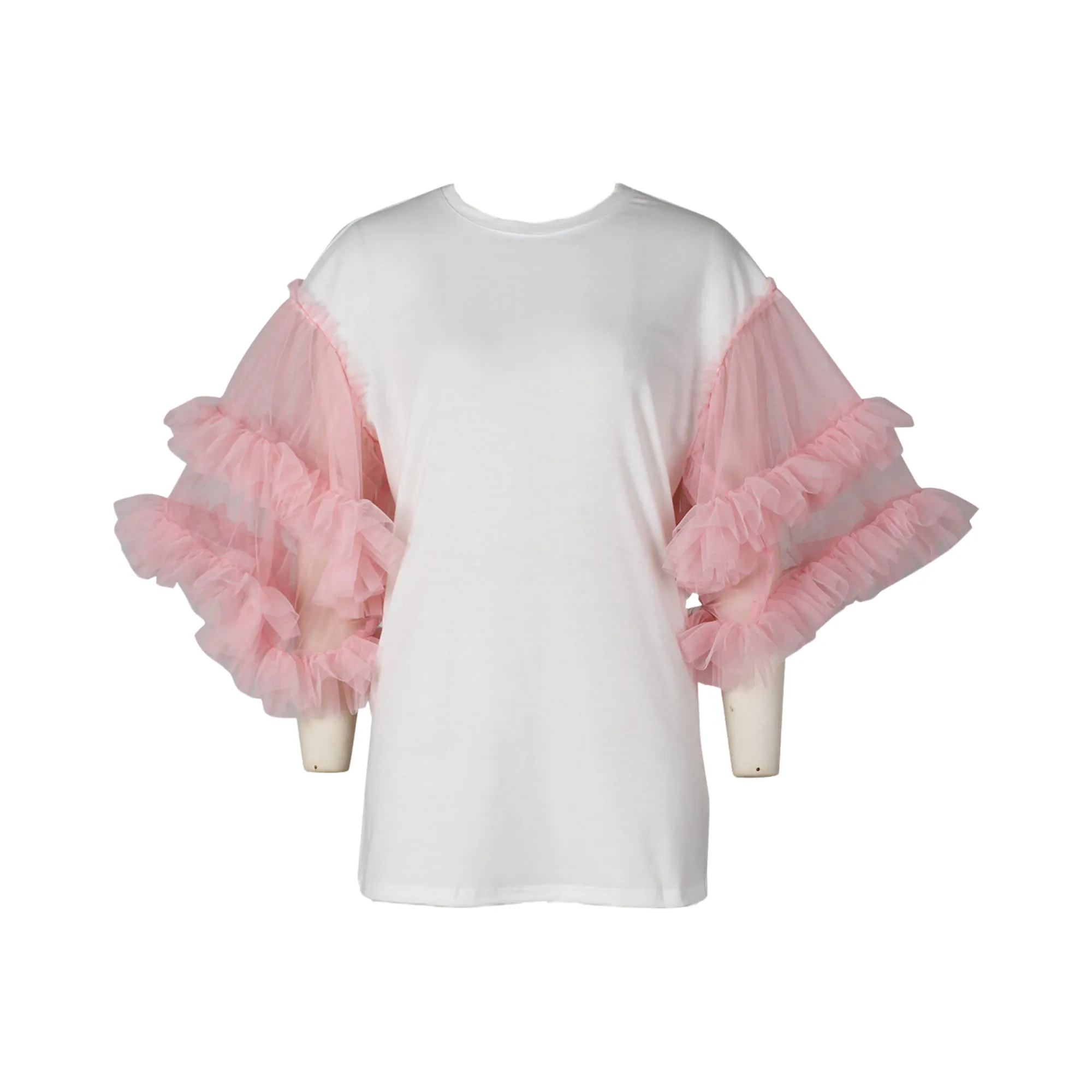 Pre Order:  Colorblocking Mesh Puff Sleeves T-Shirt