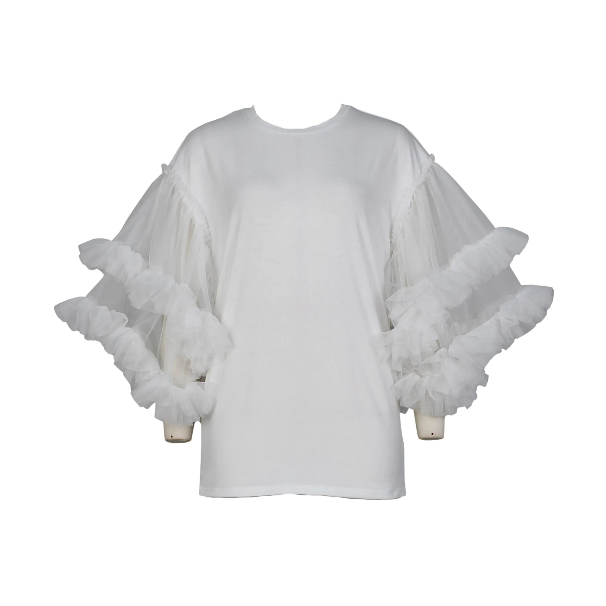 Pre Order:  Colorblocking Mesh Puff Sleeves T-Shirt