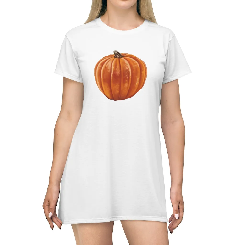 Pumpkin All Over Print T-Shirt Dress