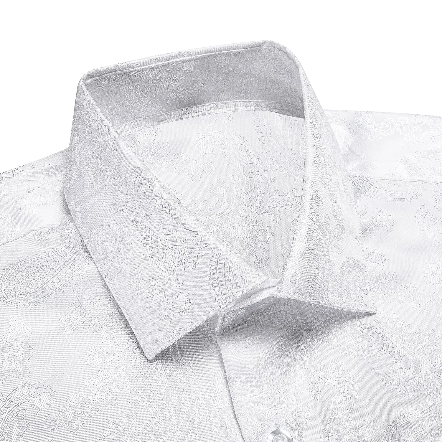 Pure White Paisley Silk Men's Long Sleeve Shirt