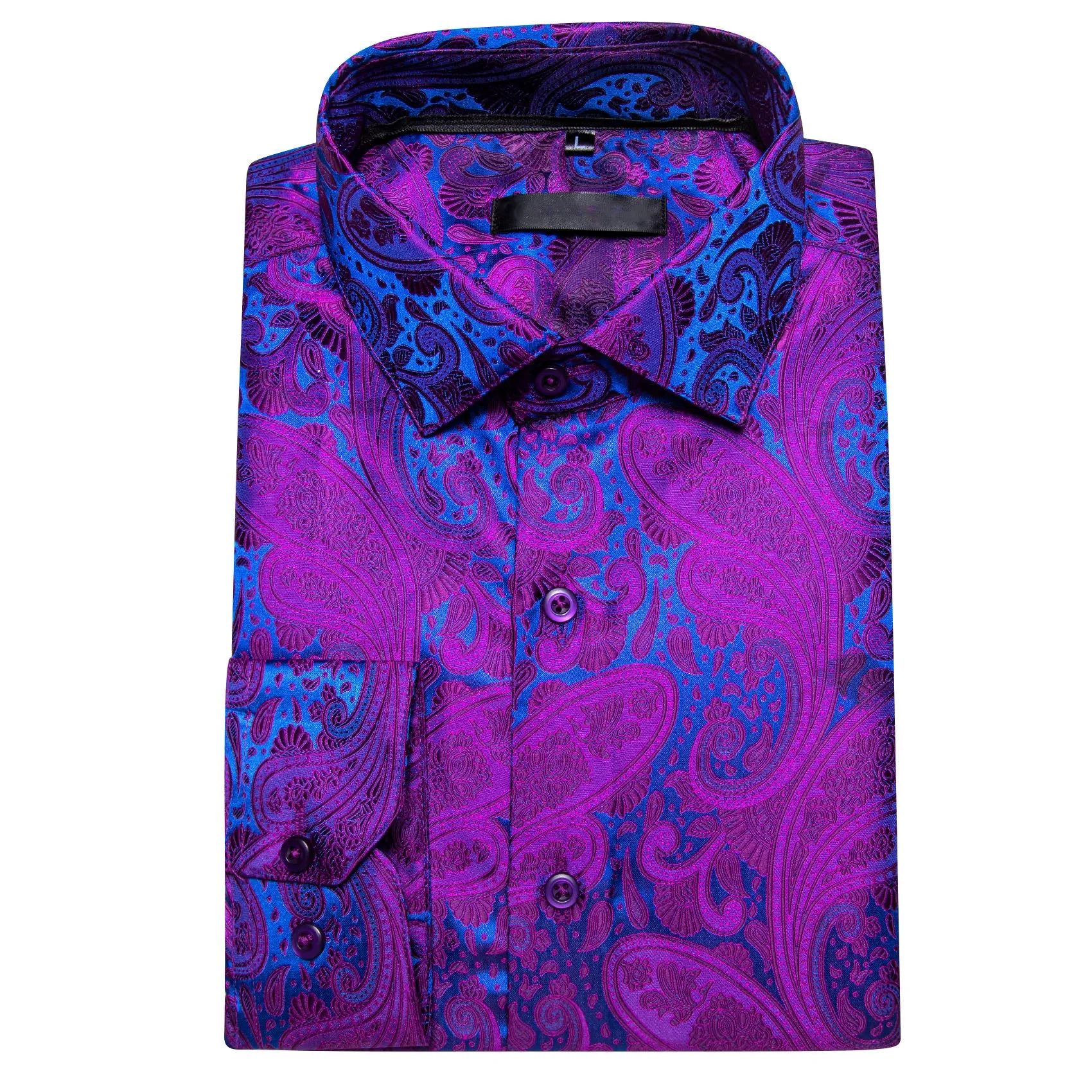 Purple Blue Paisley Silk Men's Long Sleeve Shirt