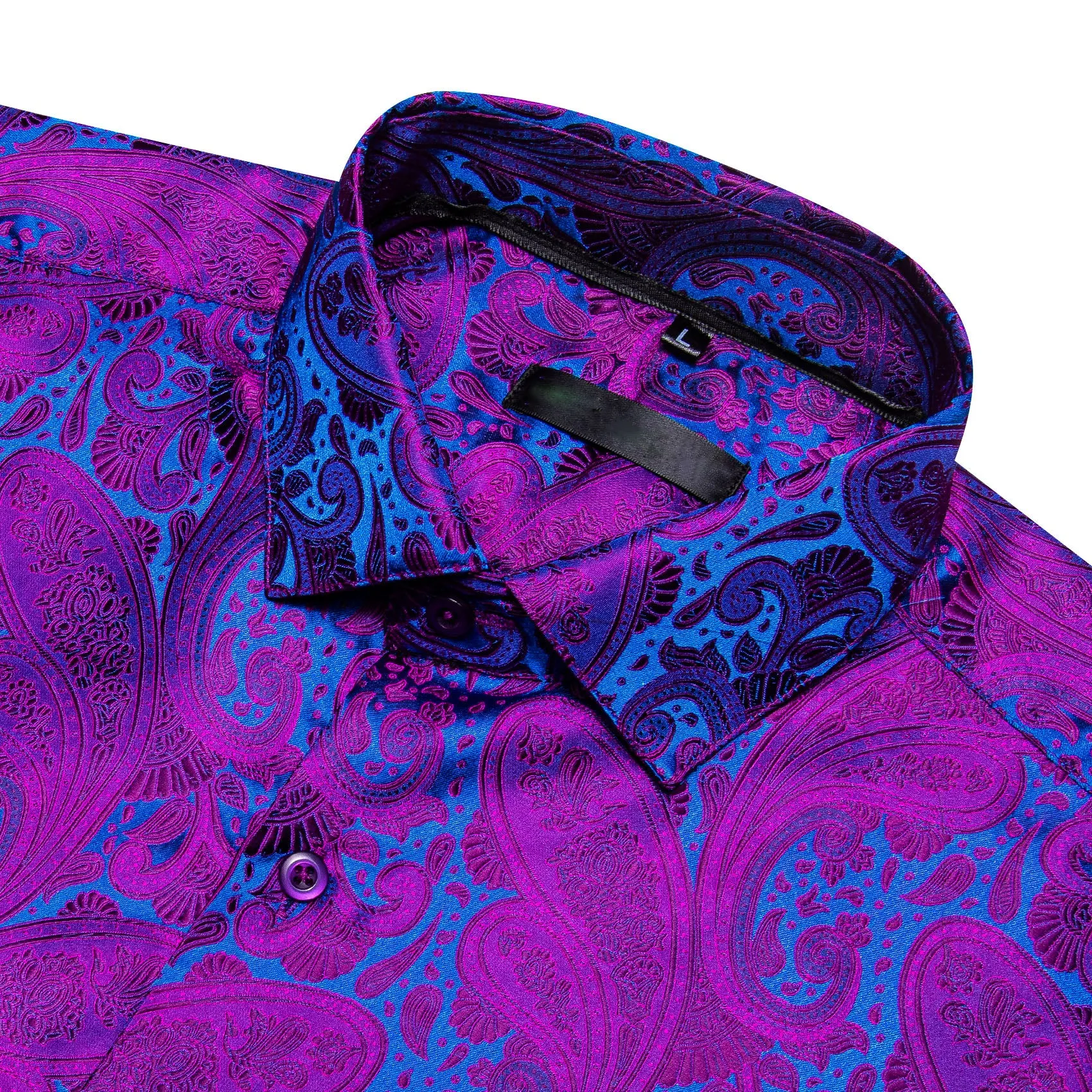 Purple Blue Paisley Silk Men's Long Sleeve Shirt