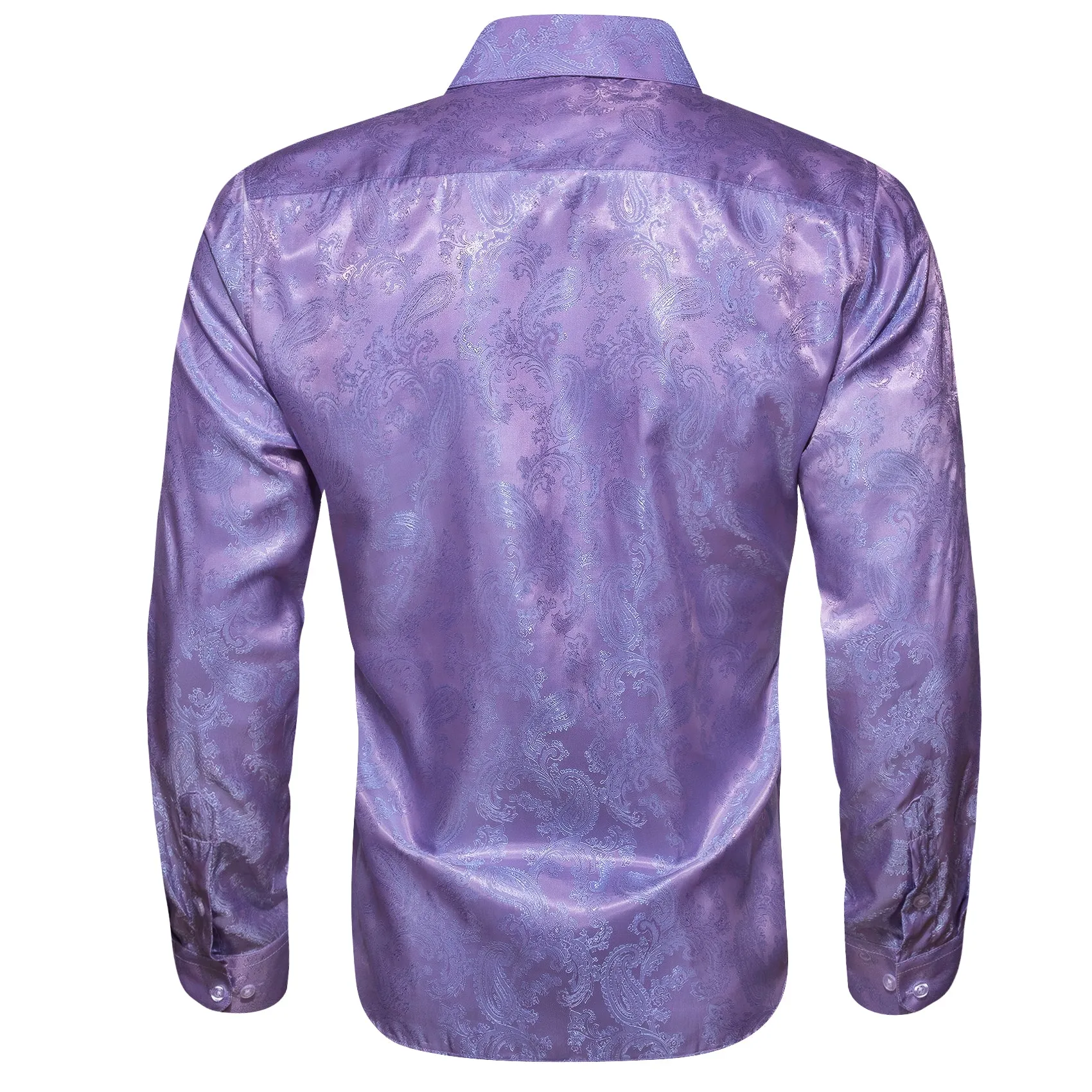 Purple Paisley Style Casual Silk Men's Long Sleeve Button Shirt