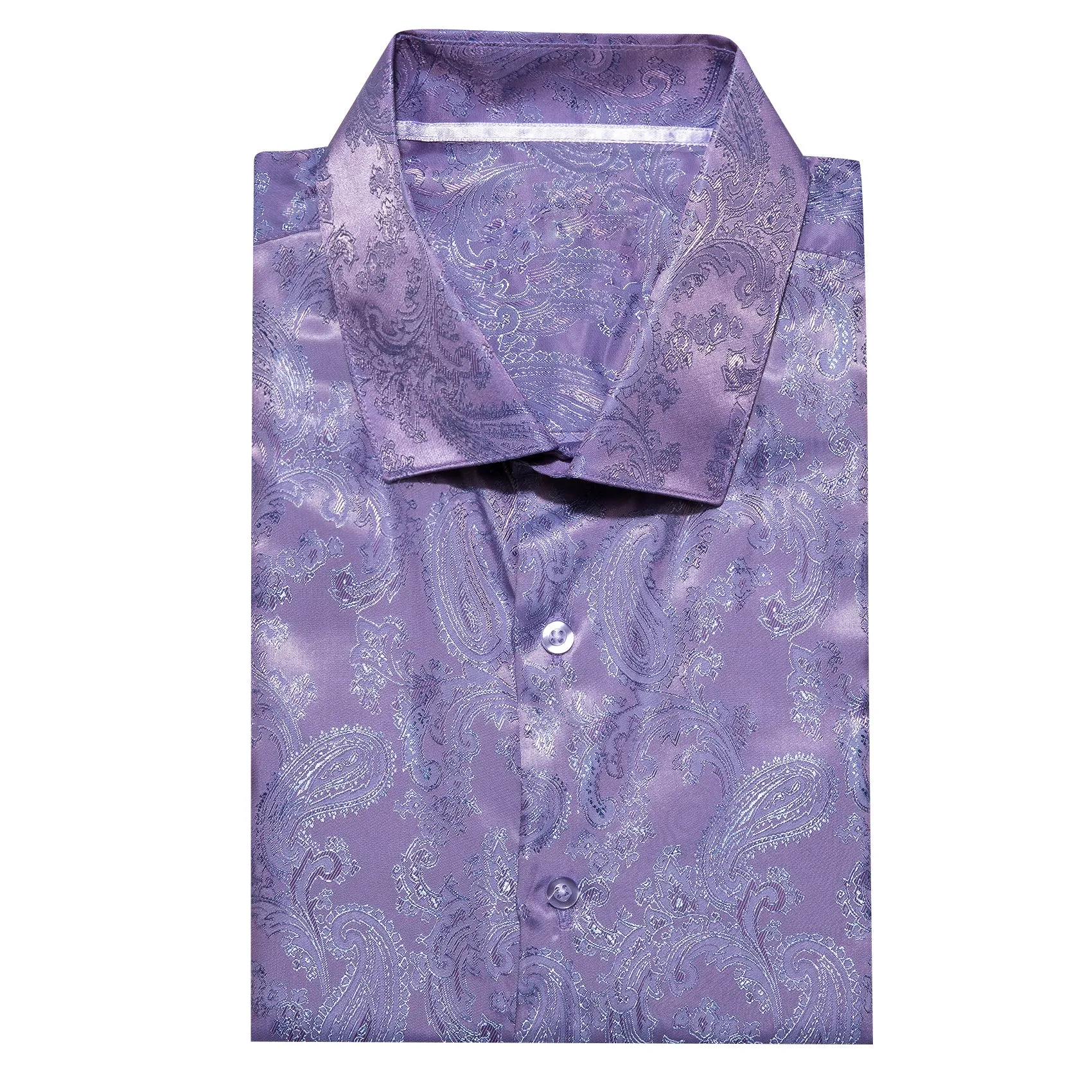 Purple Paisley Style Casual Silk Men's Long Sleeve Button Shirt