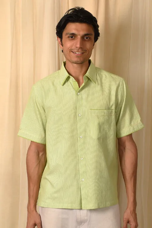 Rangsutra Baori Green Hand Embroidered Half Sleeve Shirt