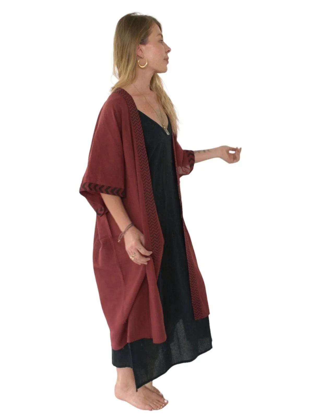 Raw Cotton Maroon Kimono