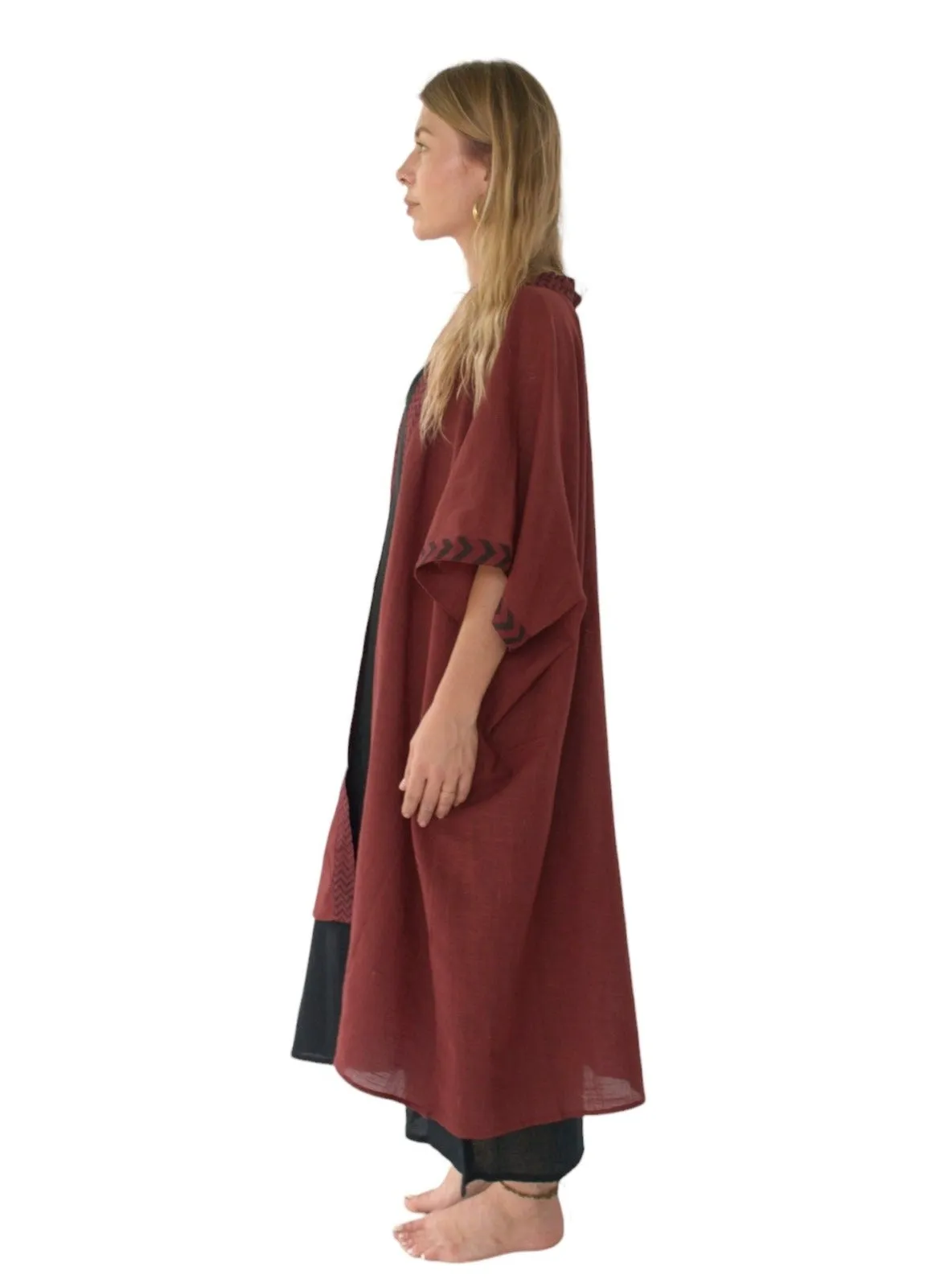 Raw Cotton Maroon Kimono