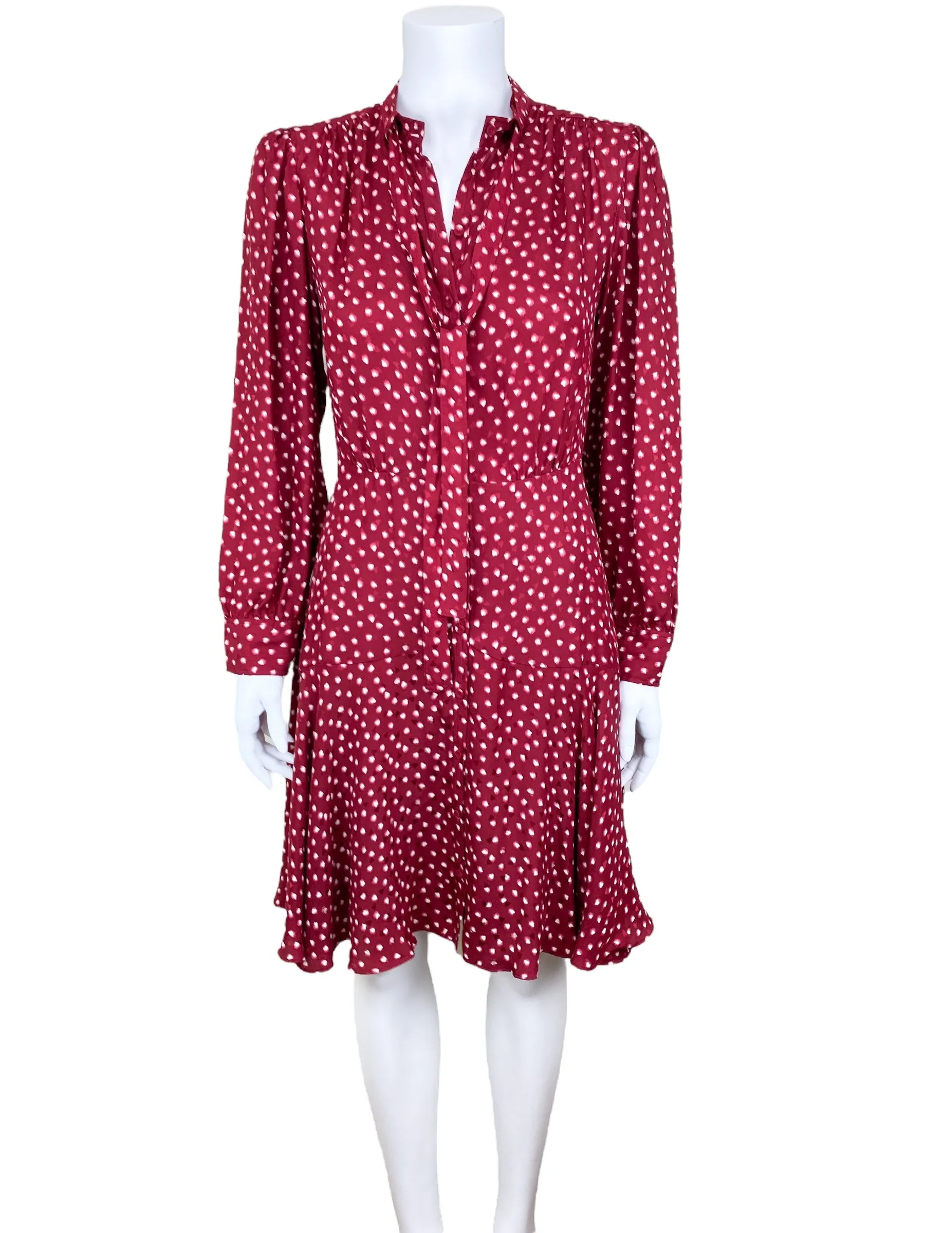 Rebecca Taylor Women's Blurry Heart Print Silk Shirt Dress Deep Red Size 4