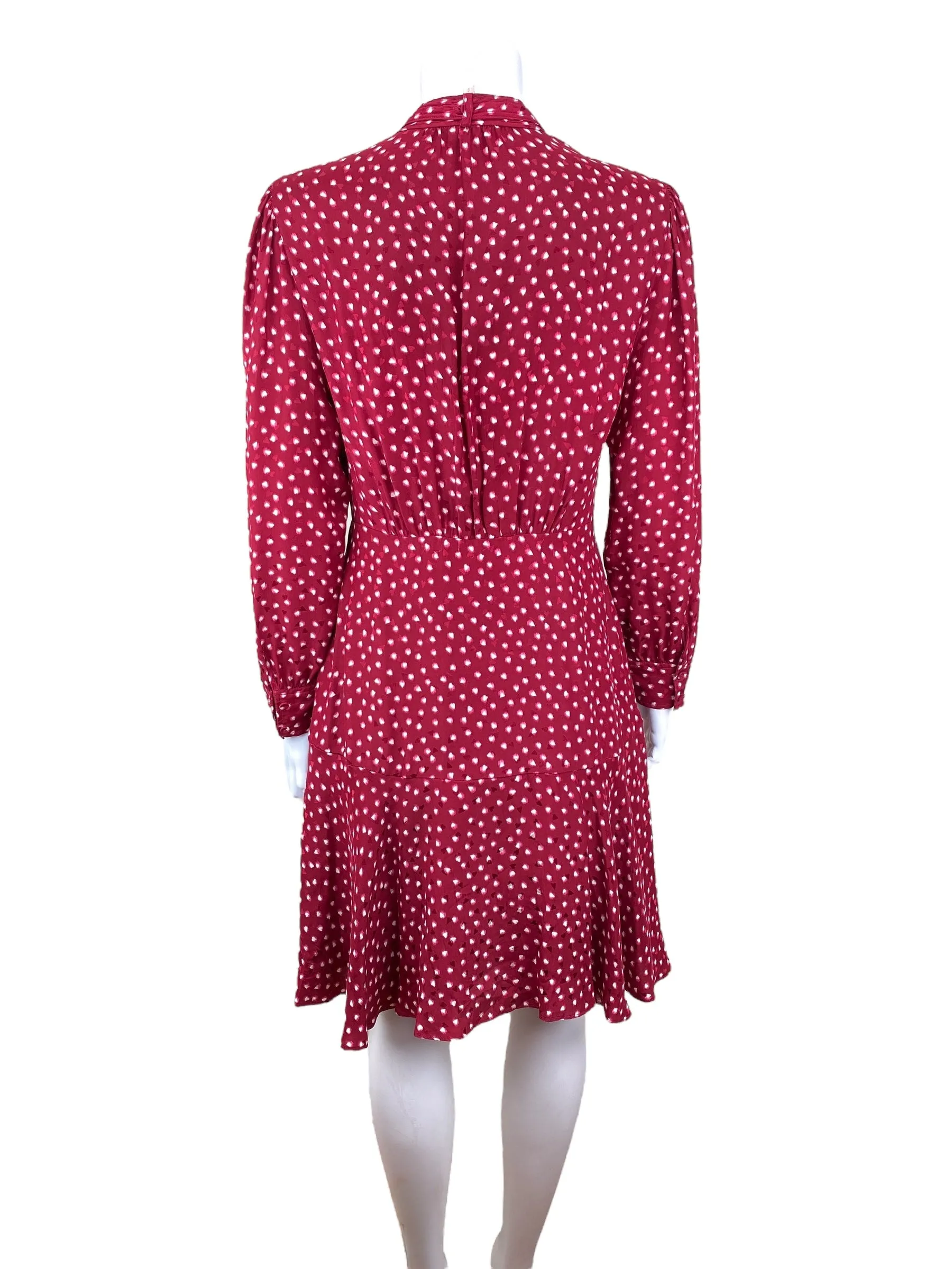 Rebecca Taylor Women's Blurry Heart Print Silk Shirt Dress Deep Red Size 4