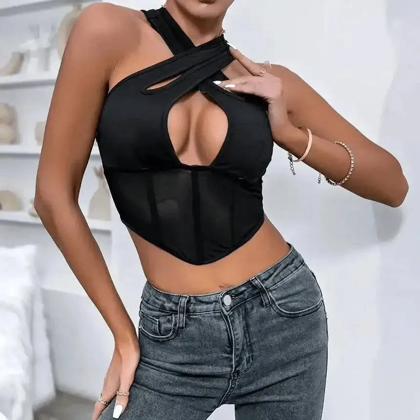 Rebeckah Halter Neck Cutout Corset Top