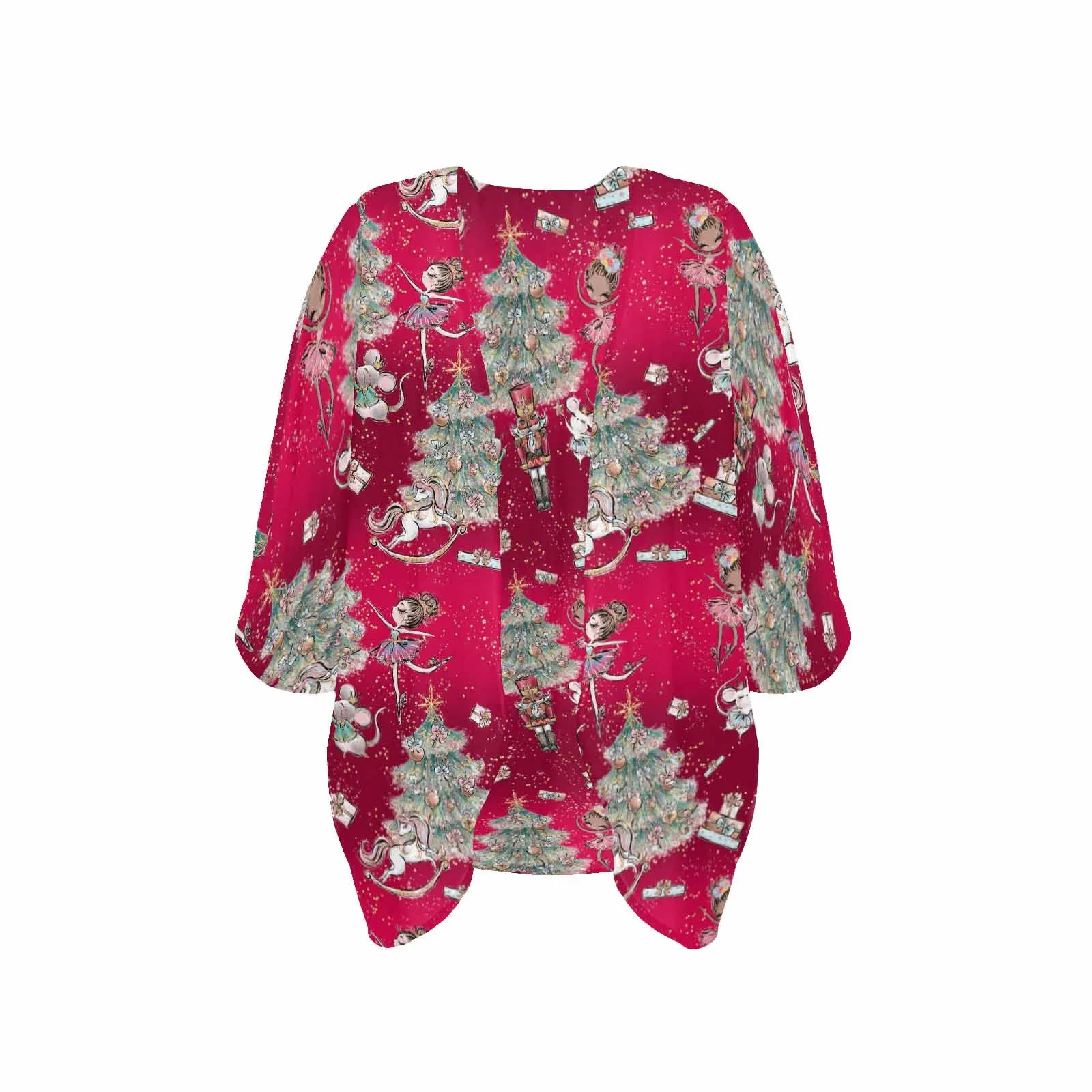 Red Christmas  Women's Kimono Chiffon Cover Up