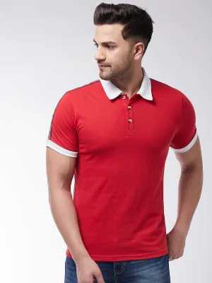 Red Men Half Sleeves Polo With Taping