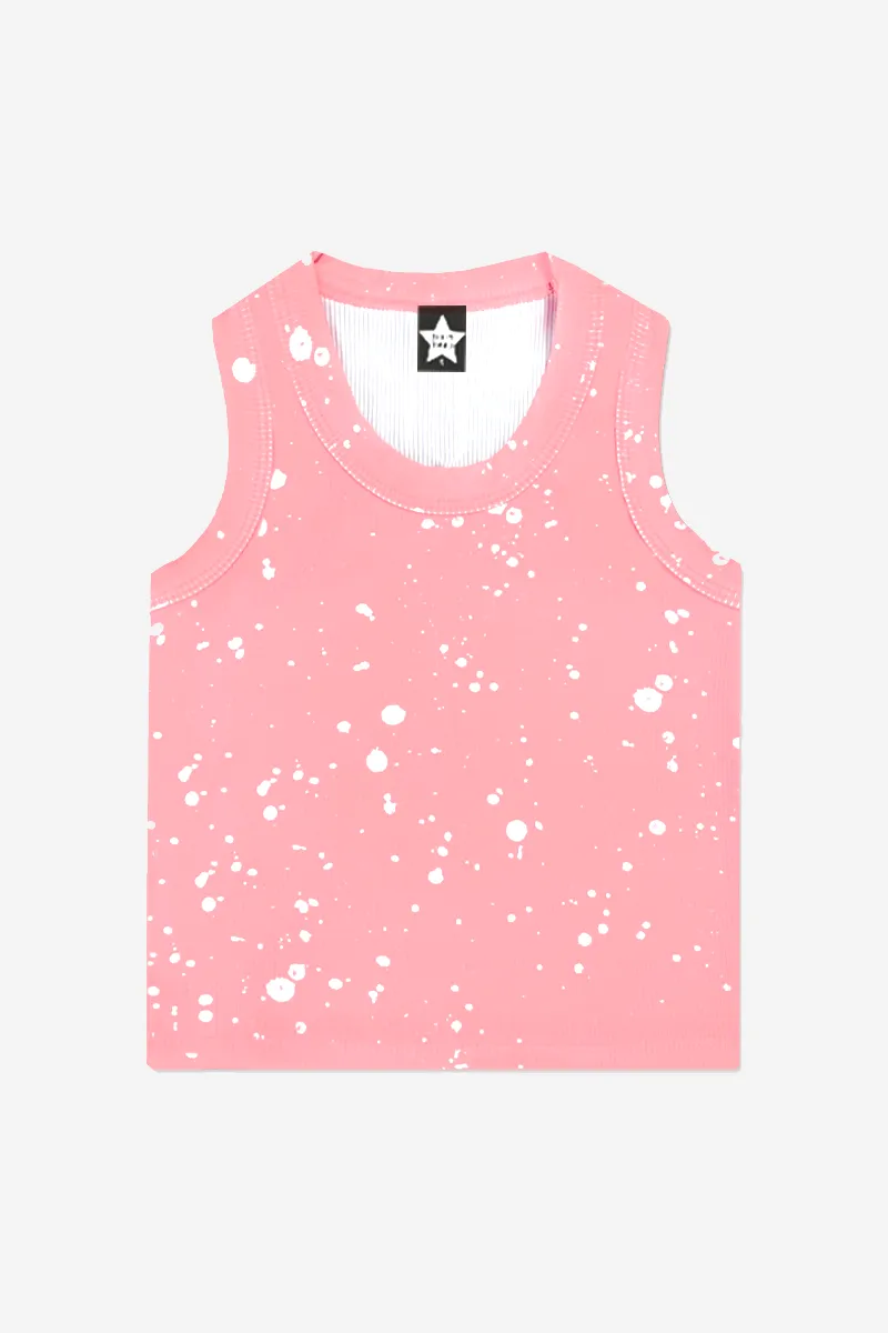 Ribbed Modal Cropped Racerback Tank - Pink Lemonade Splatter