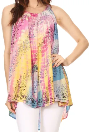 Sakkas Amalia Picot Trim Scoop Neck Tank with Sequins and Embroidery