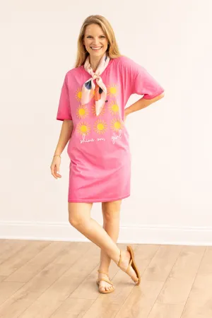 Shine On Girl T-Shirt Dress, Pink