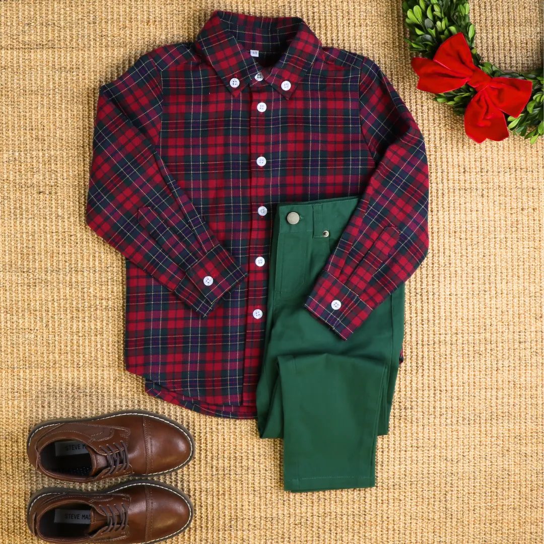 Signature Button Down Collared Shirt - Red Plaid