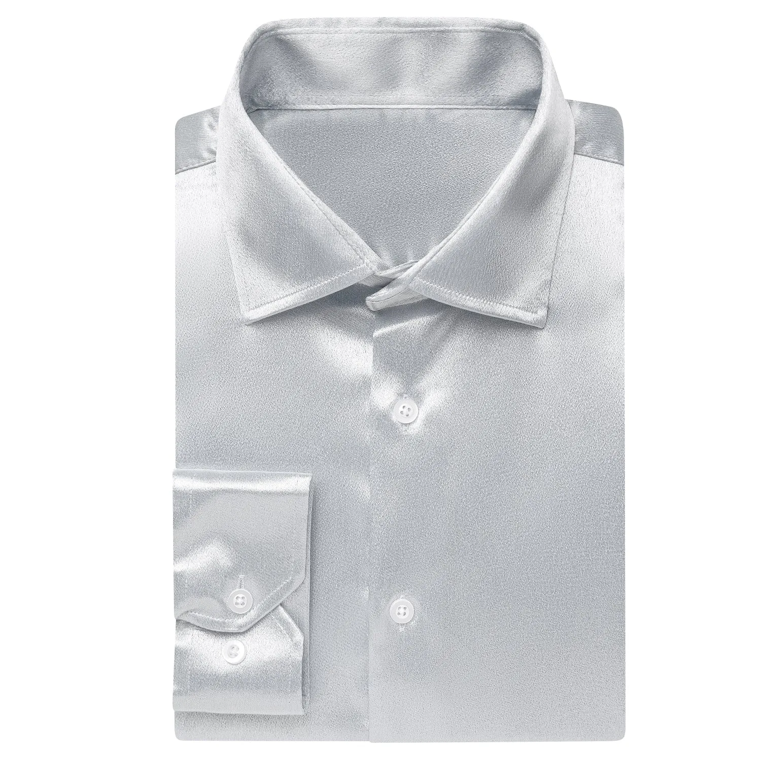 Silver Solid Satin Men's Long Sleeve Shirt