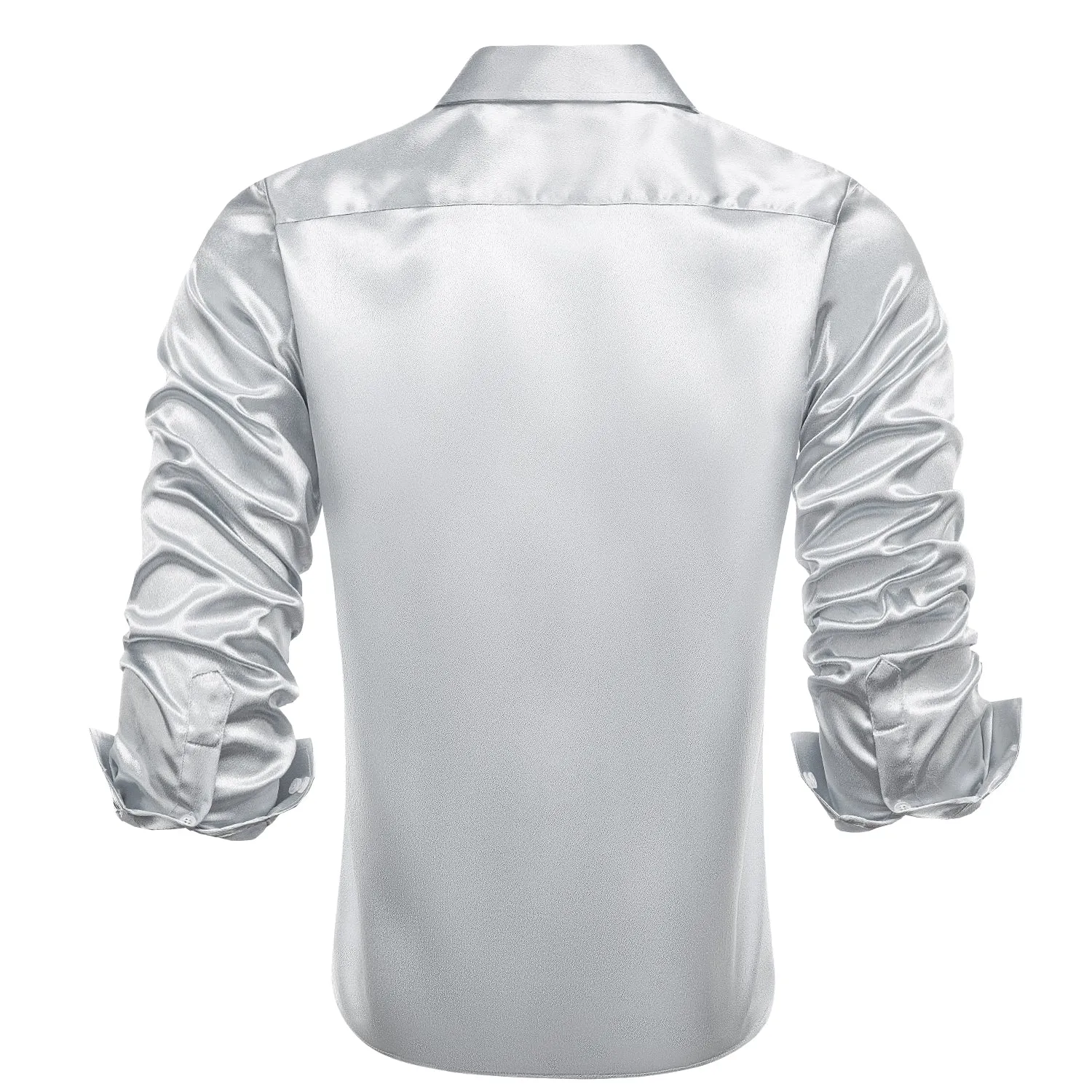 Silver Solid Satin Men's Long Sleeve Shirt