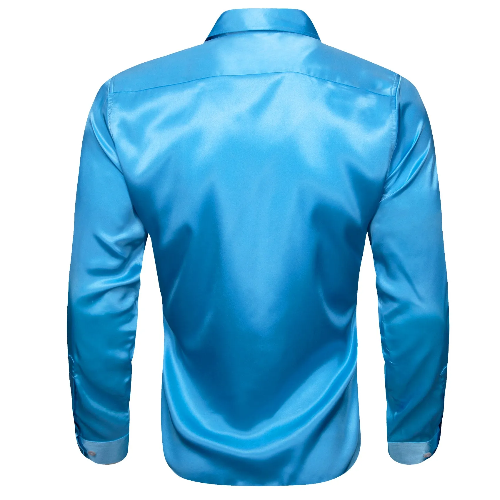 Sky Blue Solid Satin Silk Men's Long Sleeve Shirt