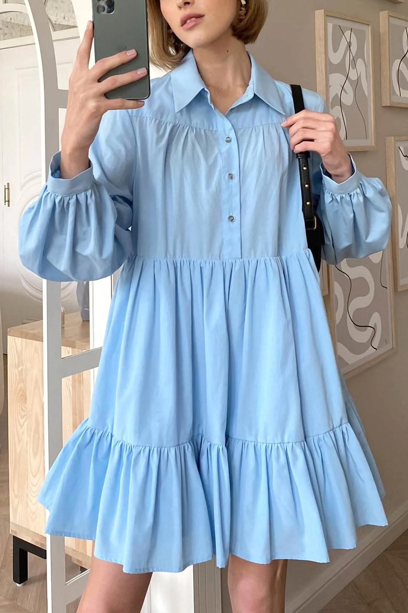 Solid Tiered Shirt Babydoll Dress