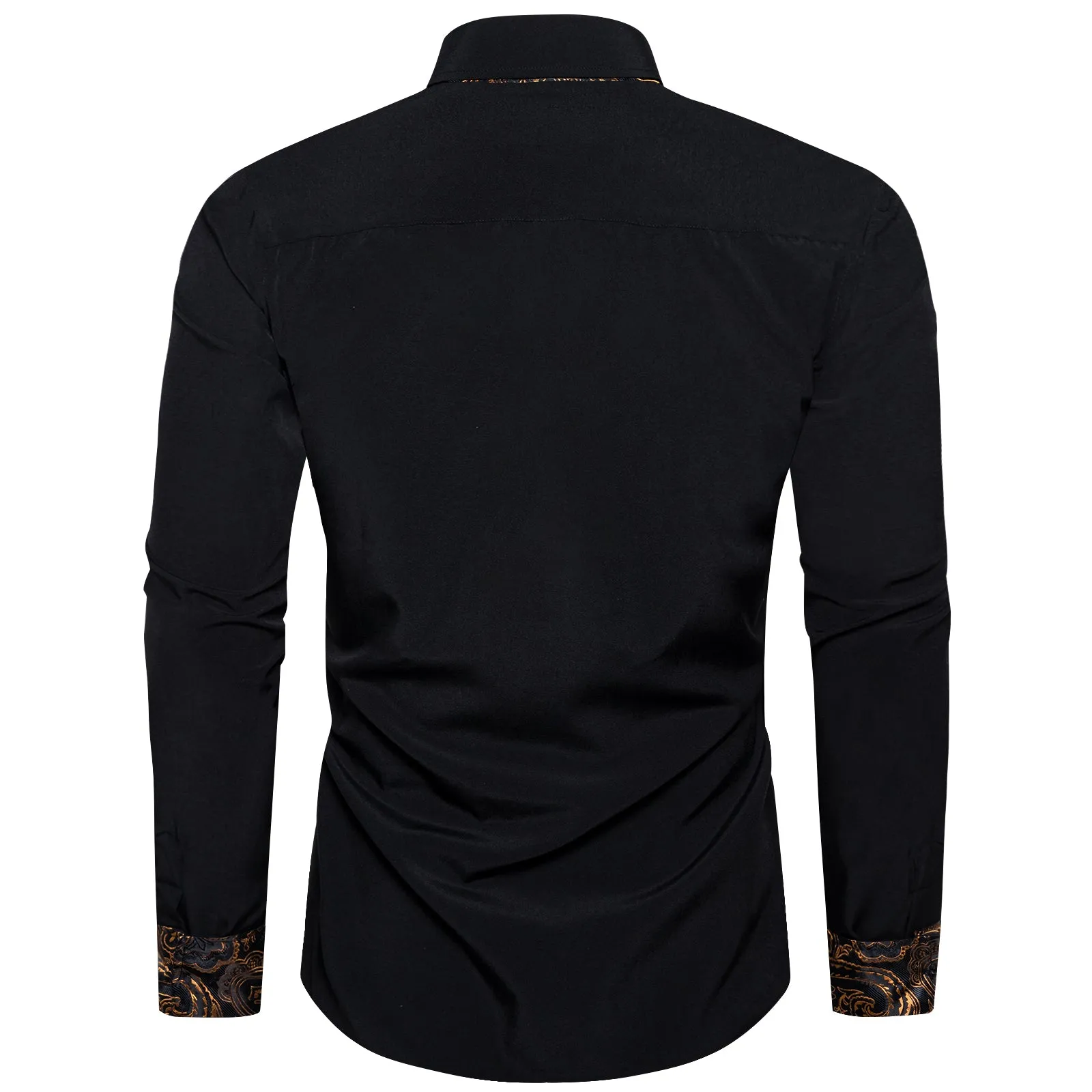 Splicing Style Black with Golden Paisley Edge Men's Long Sleeve Shirt