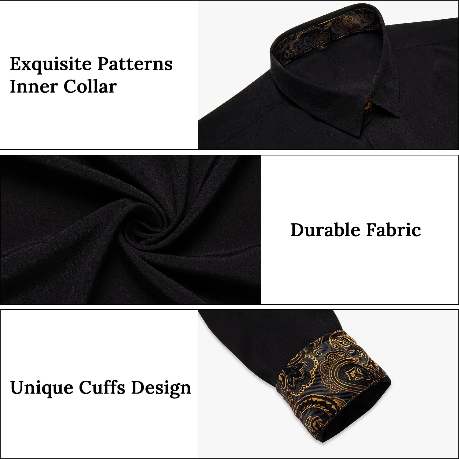 Splicing Style Black with Golden Paisley Edge Men's Long Sleeve Shirt