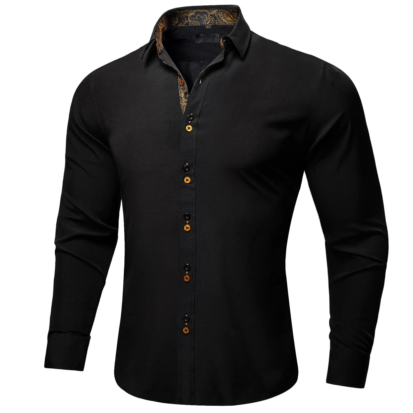 Splicing Style Black with Golden Paisley Edge Men's Long Sleeve Shirt