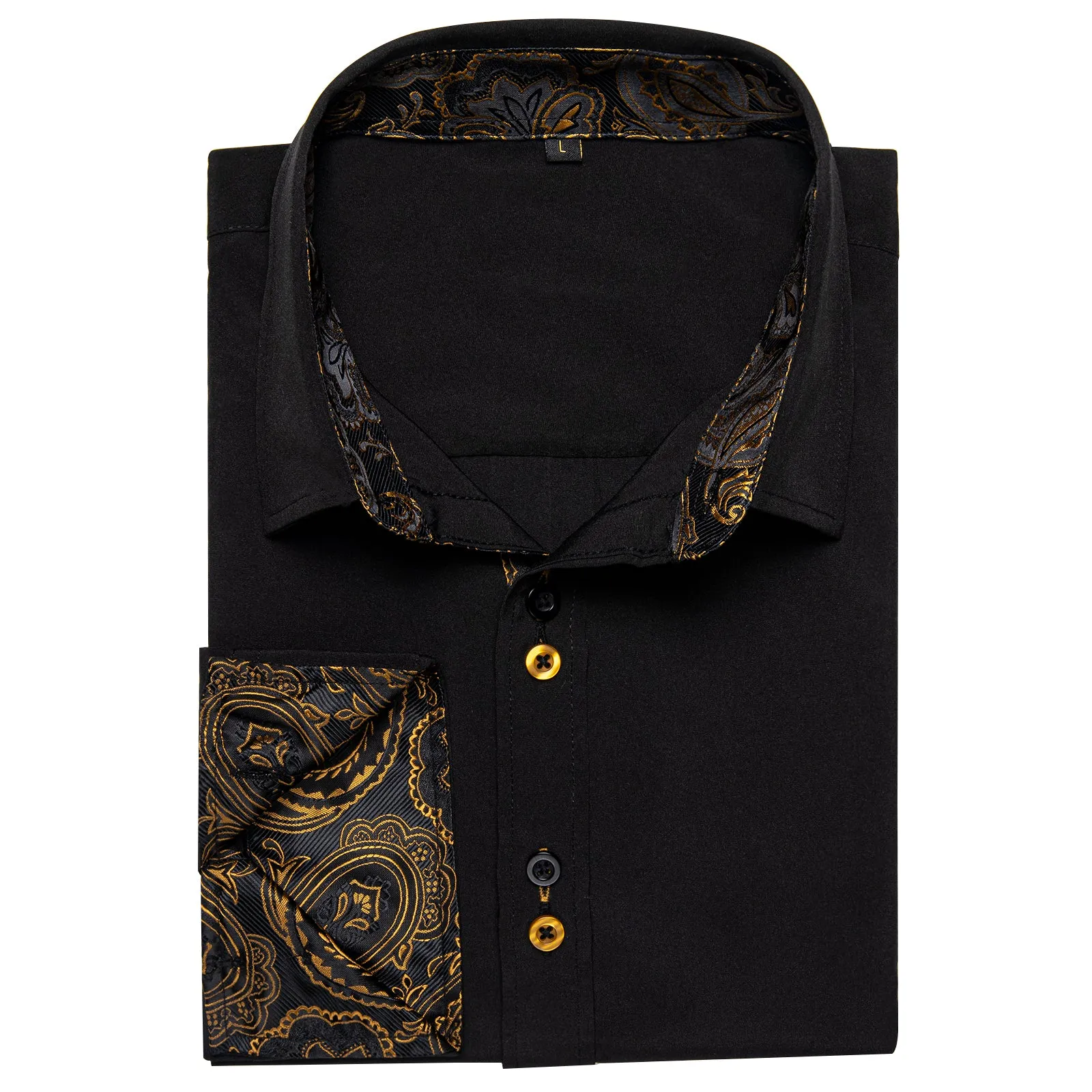 Splicing Style Black with Golden Paisley Edge Men's Long Sleeve Shirt