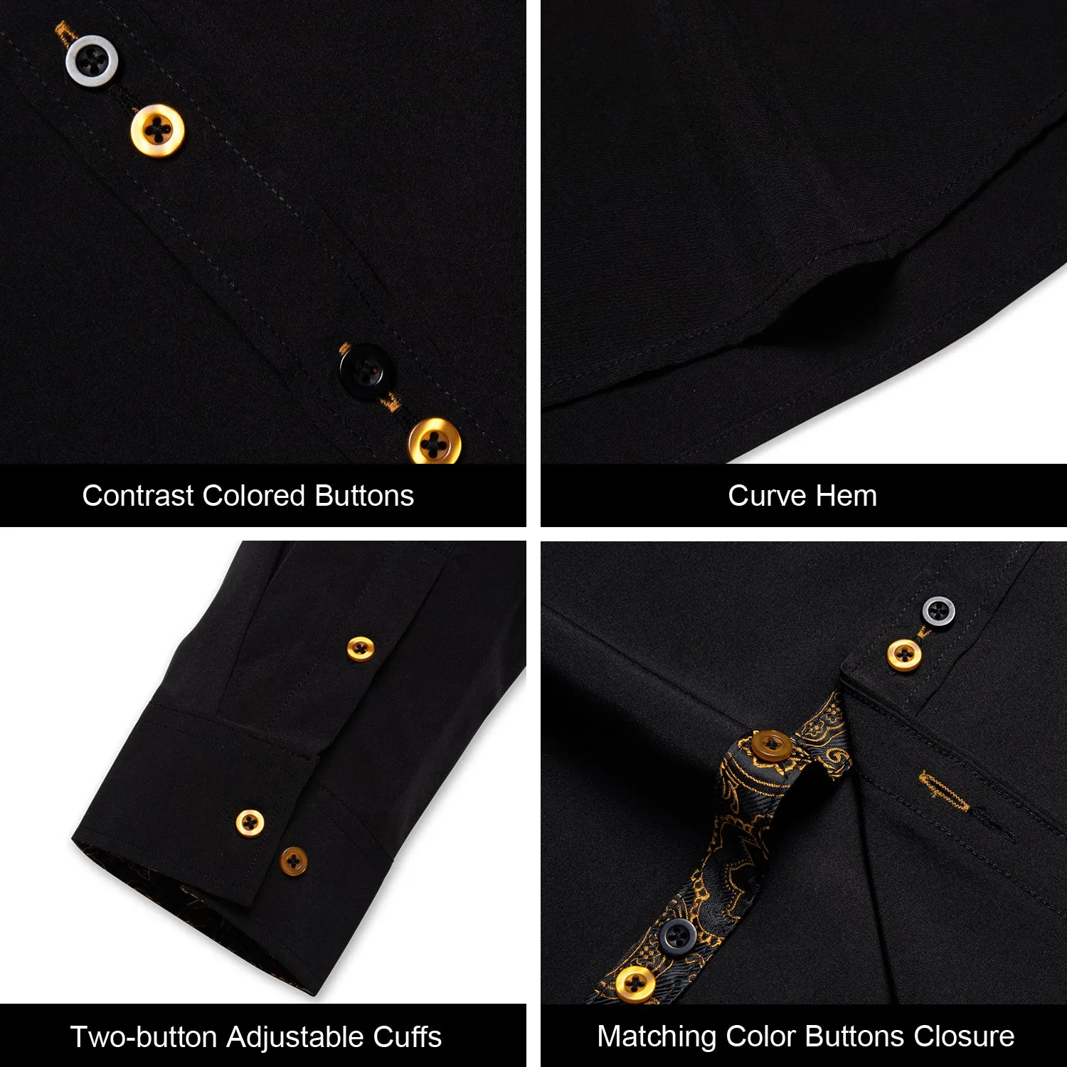 Splicing Style Black with Golden Paisley Edge Men's Long Sleeve Shirt