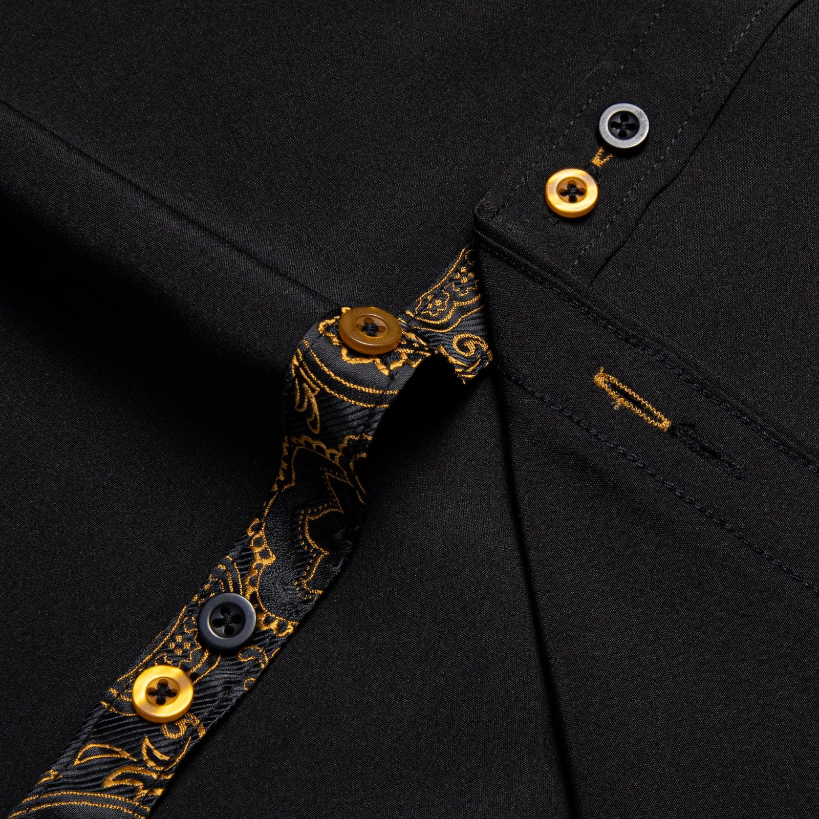 Splicing Style Black with Golden Paisley Edge Men's Long Sleeve Shirt