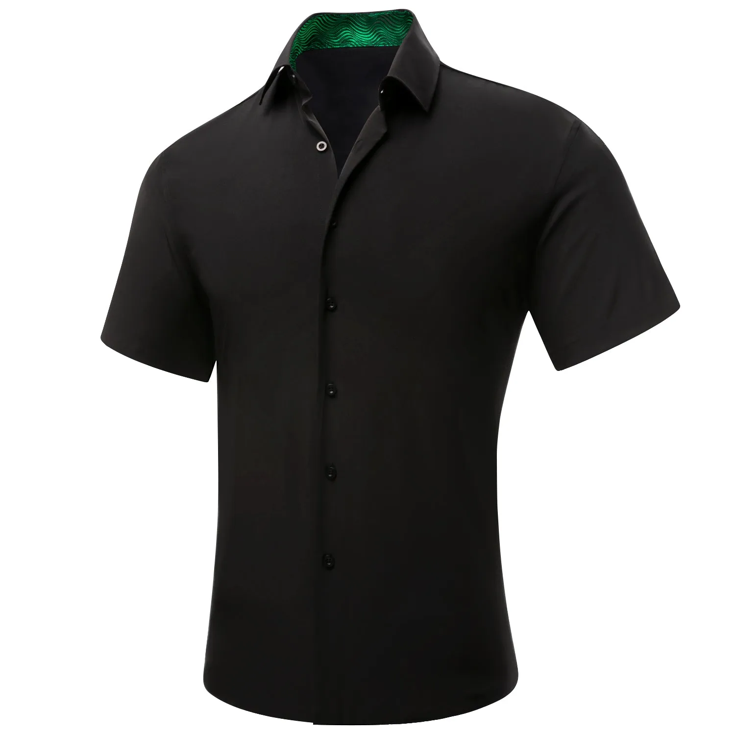 Splicing Style Black with Green Novelty Silk Men's Short Sleeve Shirt