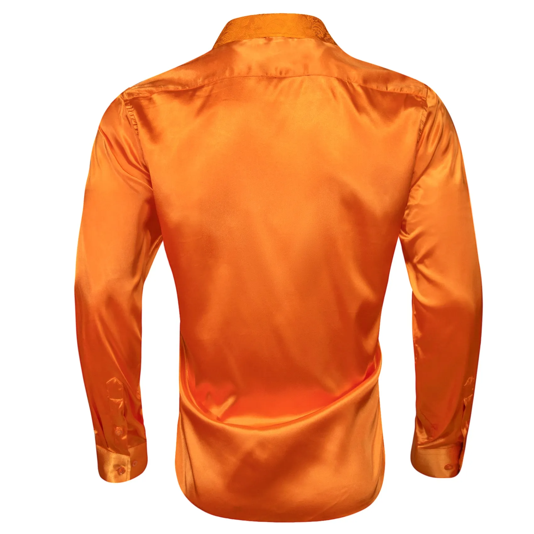 Splicing Style Orange Solid with Orange Paisley Edge Men's Long Sleeve Shirt