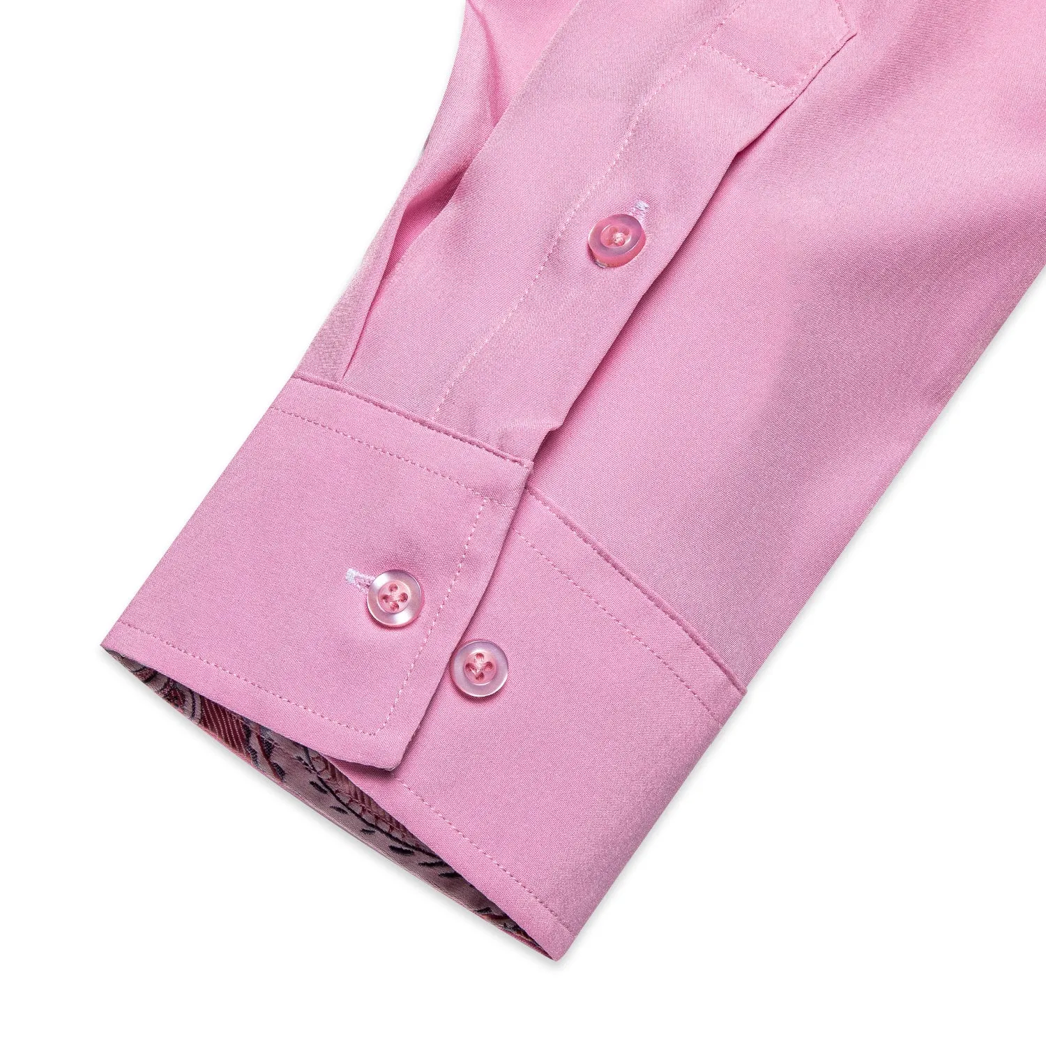 Splicing Style Pink with Pink Paisley Edge Men's Long Sleeve Shirt