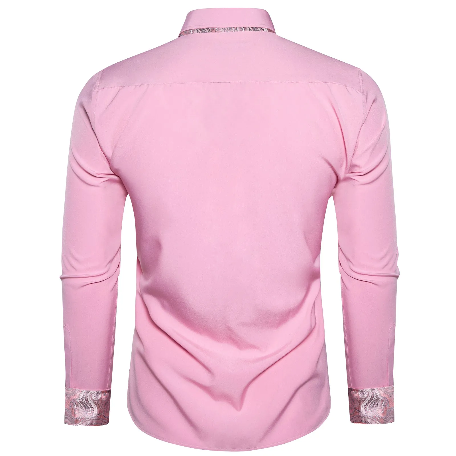 Splicing Style Pink with Pink Paisley Edge Men's Long Sleeve Shirt