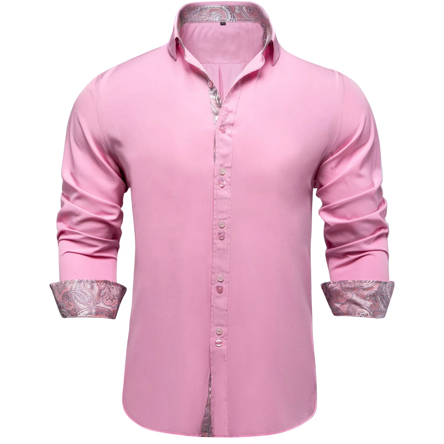 Splicing Style Pink with Pink Paisley Edge Men's Long Sleeve Shirt