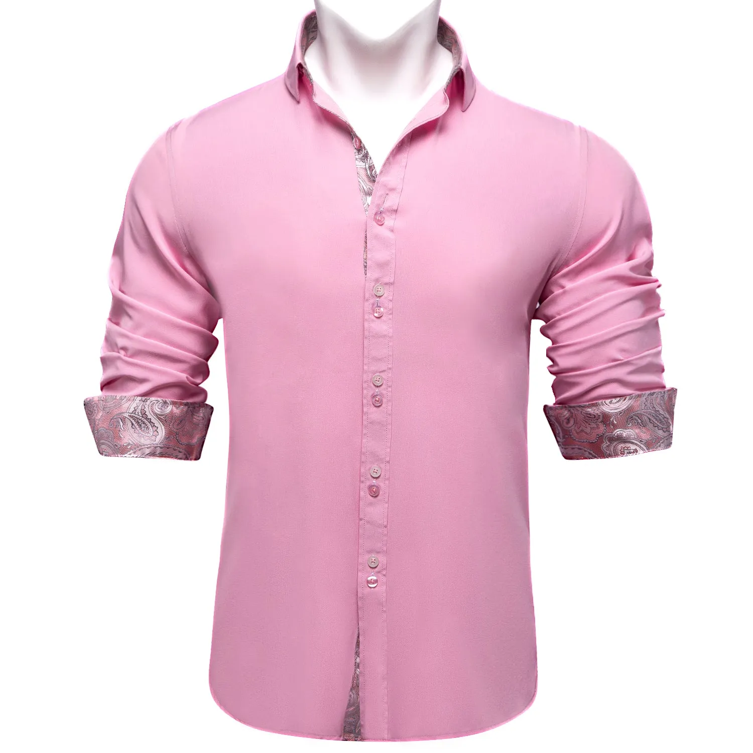 Splicing Style Pink with Pink Paisley Edge Men's Long Sleeve Shirt