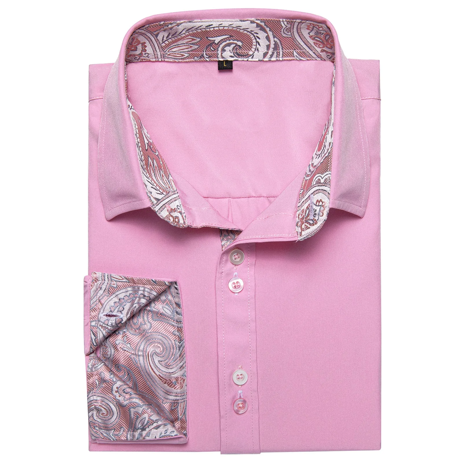 Splicing Style Pink with Pink Paisley Edge Men's Long Sleeve Shirt