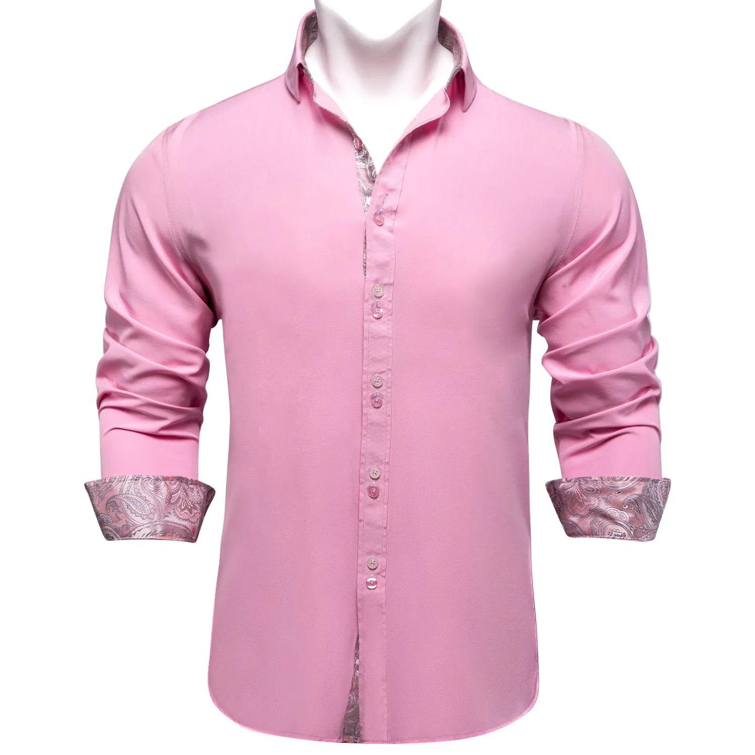 Splicing Style Pink with Pink Paisley Edge Men's Long Sleeve Shirt