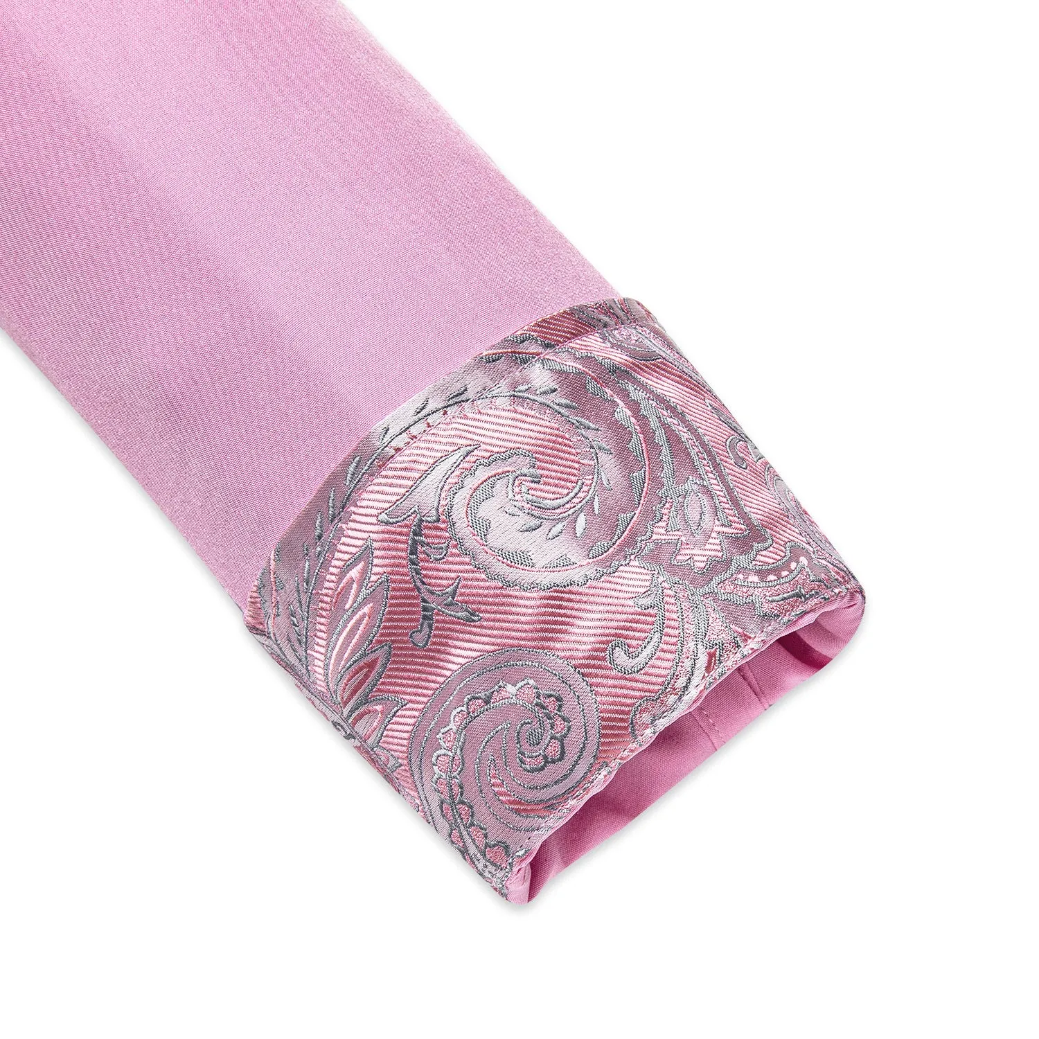 Splicing Style Pink with Pink Paisley Edge Men's Long Sleeve Shirt