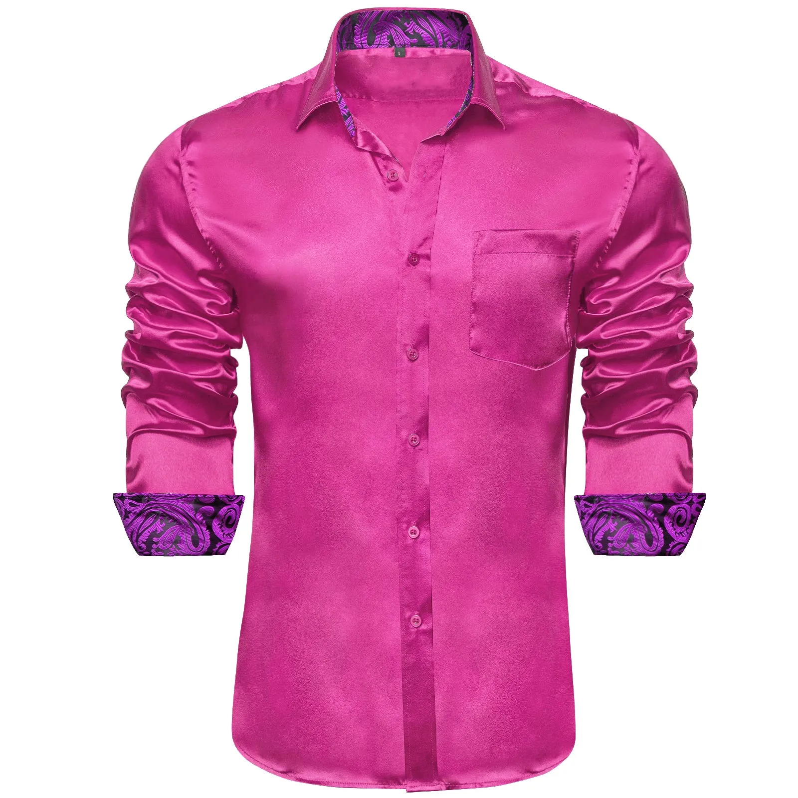 Splicing Style Purple Solid and Paisley Edge Men's Long Sleeve Shirt