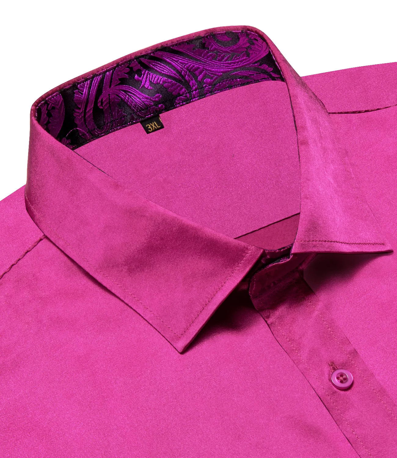 Splicing Style Purple Solid and Paisley Edge Men's Long Sleeve Shirt