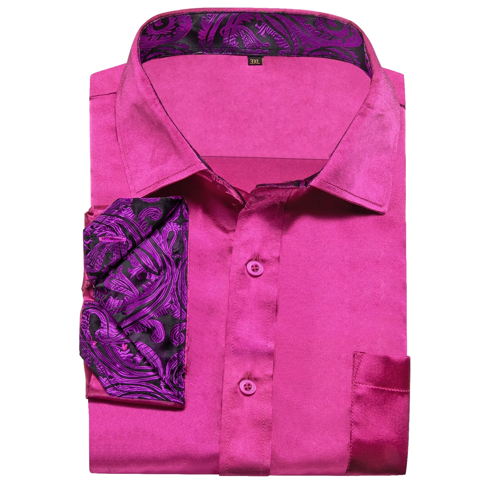 Splicing Style Purple Solid and Paisley Edge Men's Long Sleeve Shirt