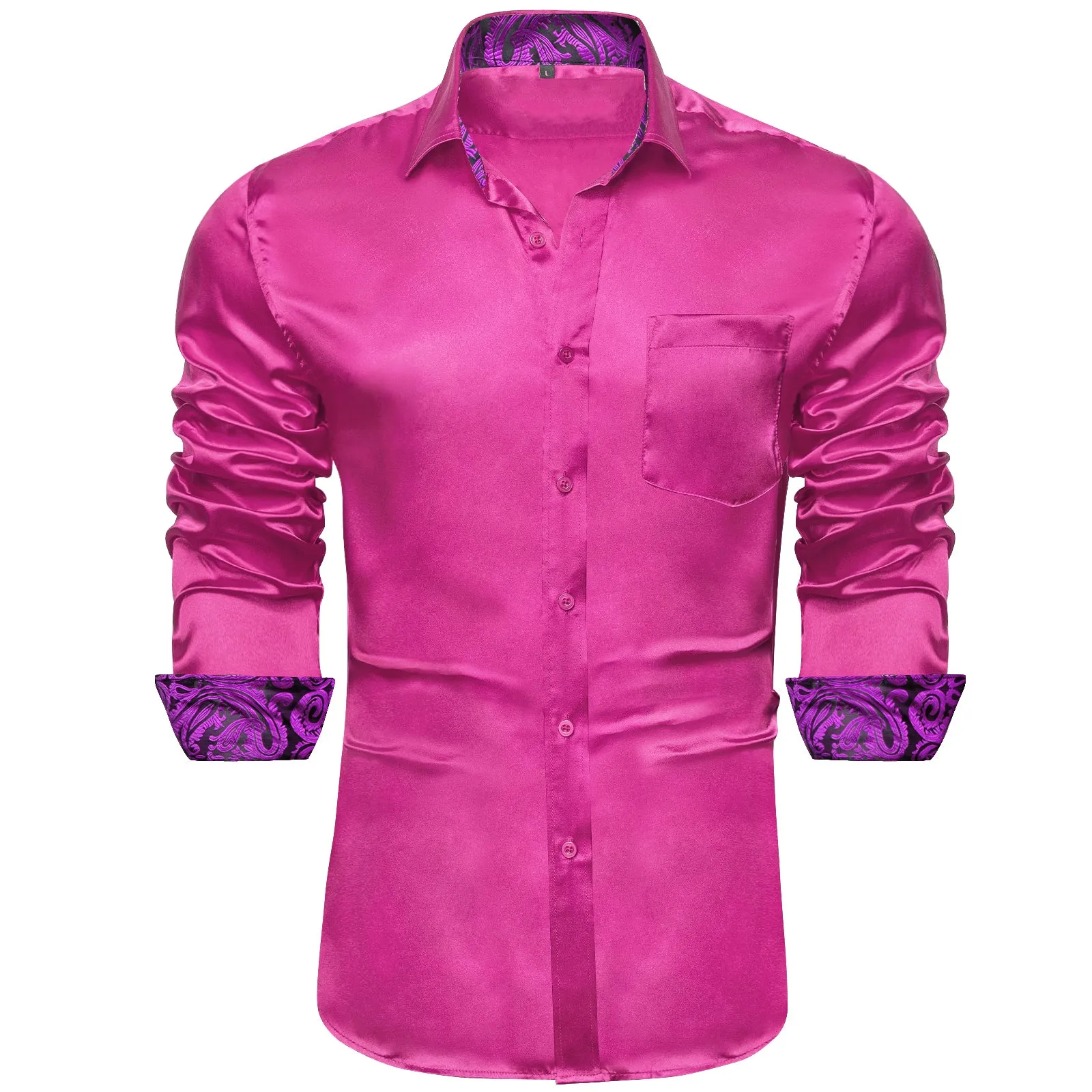 Splicing Style Purple Solid and Paisley Edge Men's Long Sleeve Shirt