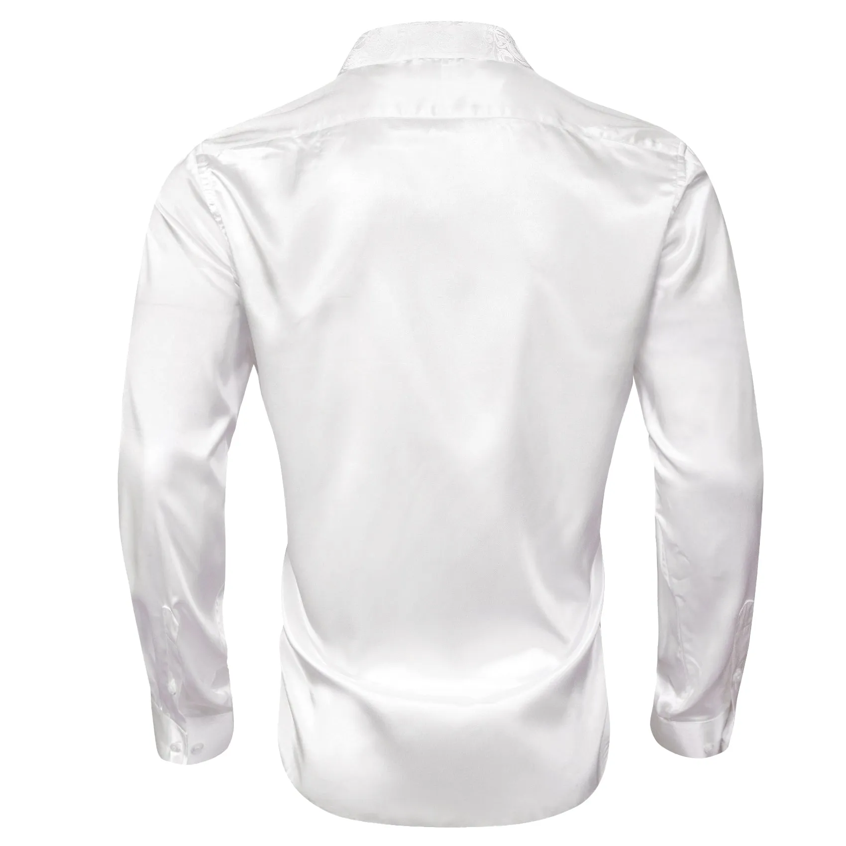 Splicing Style White Solid with White Paisley Edge Men's Long Sleeve Shirt