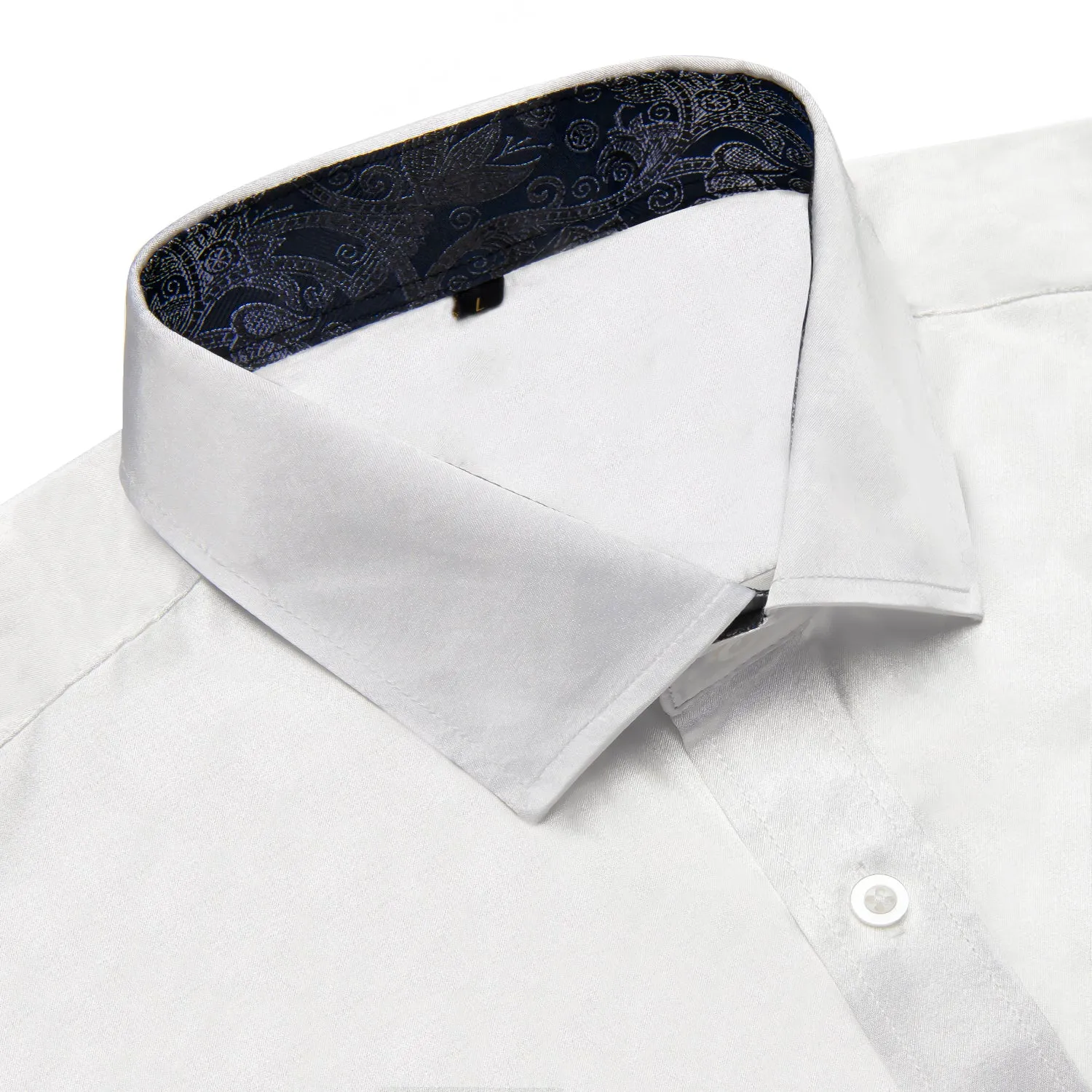 Splicing Style White with Royal Blue Paisley Edge Men's Solid Long Sleeve Shirt