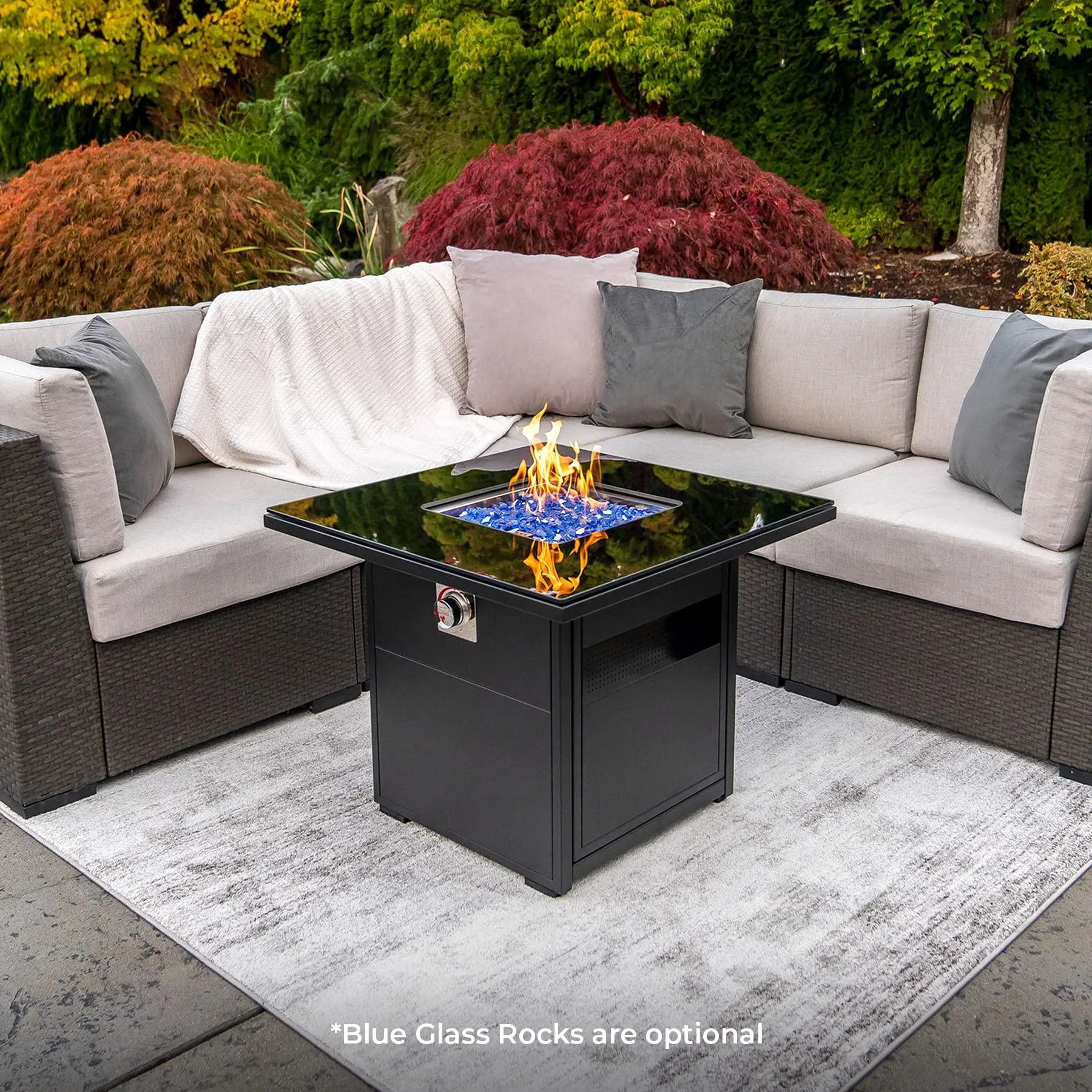 Square Fire Pit Table for Outside Patio – 30" Small Outdoor Propane Gas Fire Table.