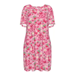 Strawberry Ribbon Women's Cotton T-shirt Dress